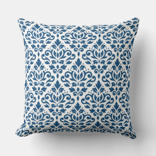 Rulla Damask Big Ptn Dk Blue på White Kudde