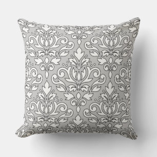 Rulla Damask Big Ptn White (svart linje) Grått Kudde