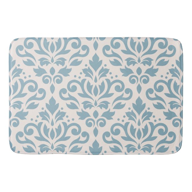 Rulla Damask Large Mönster Blue på Cream Badrumsmatta (Framsidan)