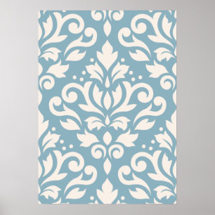 Rulla Damask Large Mönster Cream på Blue Poster
