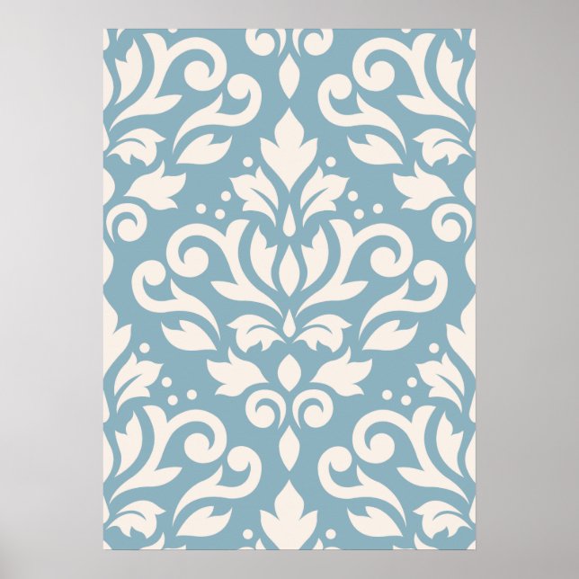 Rulla Damask Large Mönster Cream på Blue Poster (Framsidan)