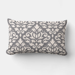 Rulla Damask Large Mönster Cream på Grått Lumbarkudde