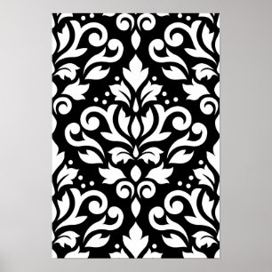 Rulla Damask Large Mönster White på Black Poster