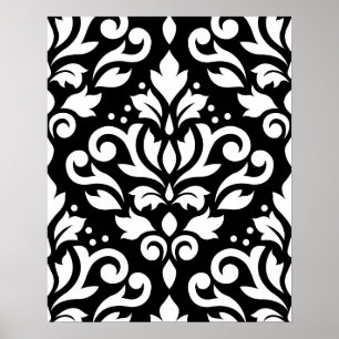 Rulla Damask Large Mönster White på Black Poster
