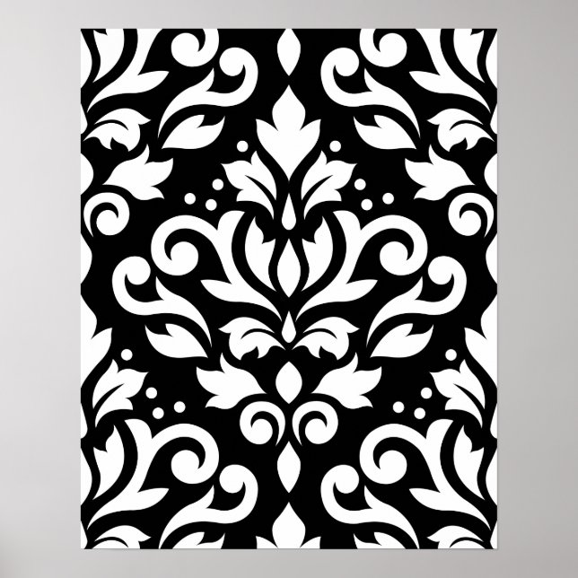 Rulla Damask Large Mönster White på Black Poster (Framsidan)