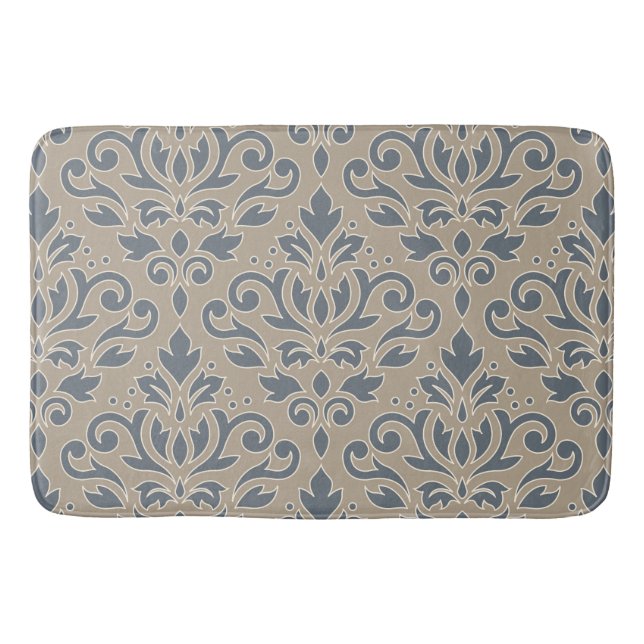 Rulla Damask Lg Mönster Cream Line Blue Sand Badrumsmatta (Framsidan)