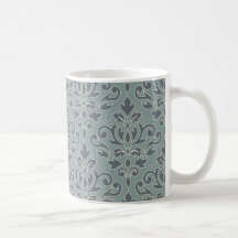 Rulla Damask Lg Mönster (kontur) Cream Blue Teal
