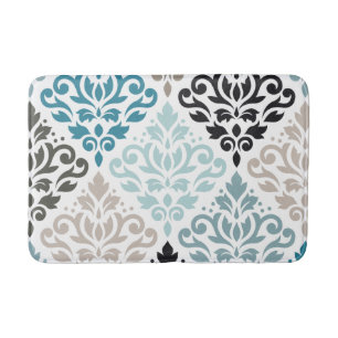 Rulla Damask Lg Mönster Teals  White Badrumsmatta