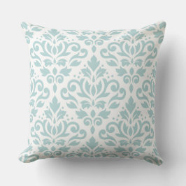 Rulla Damask Lg Ptn Anka Egg Blue (B) on White Kudde