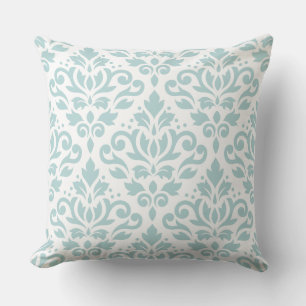 Rulla Damask Lg Ptn Anka Egg Blue (B) on White Kudde