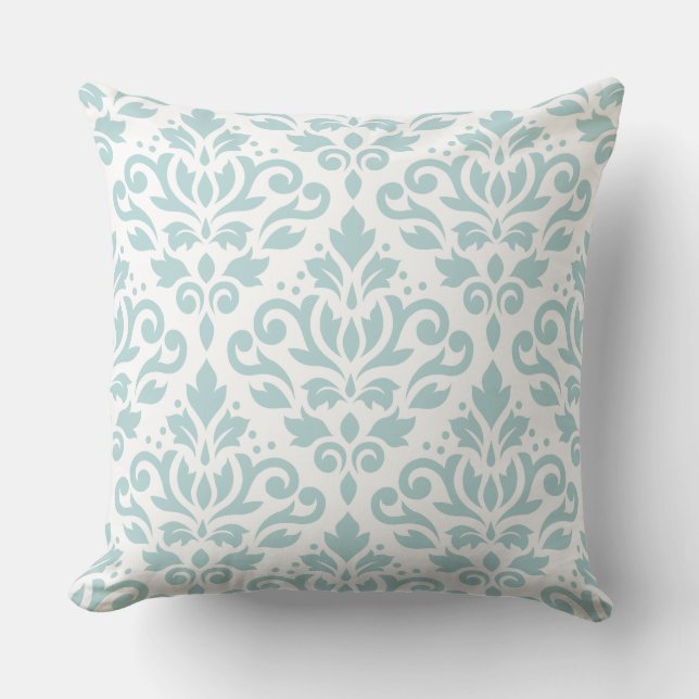 Rulla Damask Lg Ptn Anka Egg Blue (B) on White Kudde (Framsida)