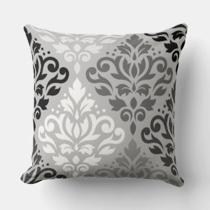 Rulla Damask Lg Ptn Art BW & Grays Kudde