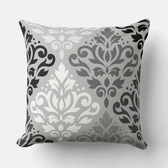 Rulla Damask Lg Ptn Art BW & Grays Kudde (Framsida)
