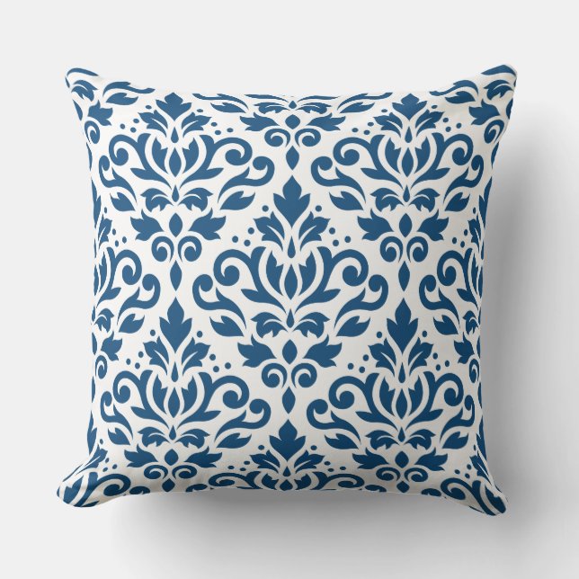 Rulla Damask Lg Ptn Dk Blue på White Kudde (Framsida)