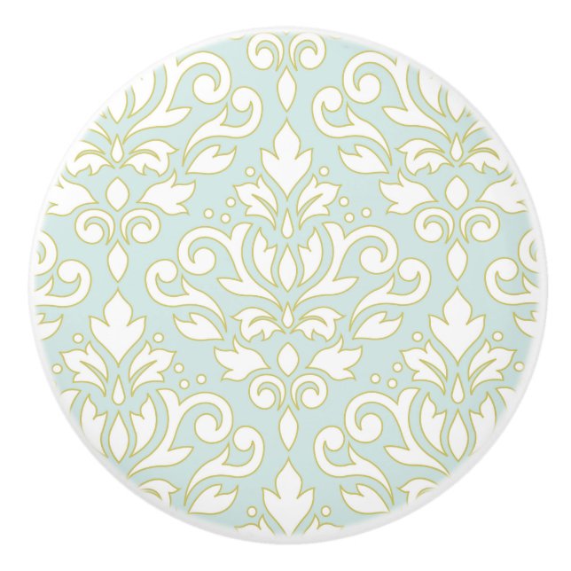 Rulla Damask Lg Ptn (kontur) Wt Gld Lt Teal Knopp (Framsidan)