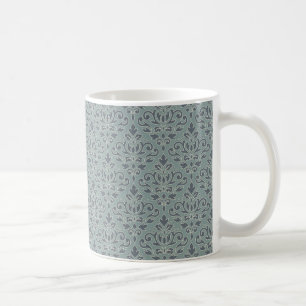 Rulla Damask-mönster (kontur) Cream Blue Teal Kaffemugg