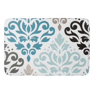 Rulla Damask Offset Ptn Art Teals  White Badrumsmatta