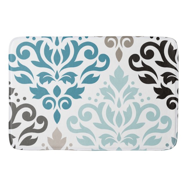Rulla Damask Offset Ptn Art Teals  White Badrumsmatta (Framsidan)