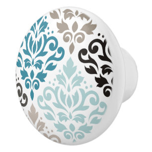 Rulla Damask Offset Ptn Art Teals  White Knopp