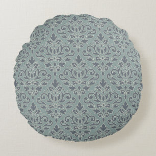 Rulla Damask Pattern (kontur) Cream Blues Teal Rund Kudde