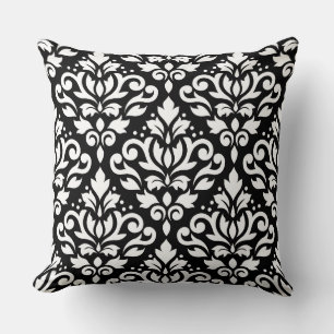 Rulla Damask Pattern White på Black Kudde