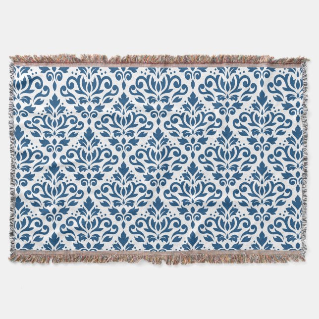 Rulla Damask Ptn Dk Blue på White Filt (Framsidan)