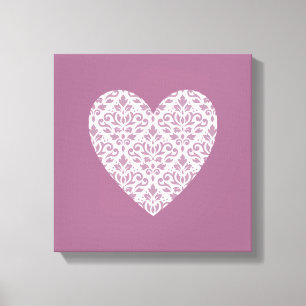 Rulla Damask Ptn Heart Mauve & Rosa Canvastryck