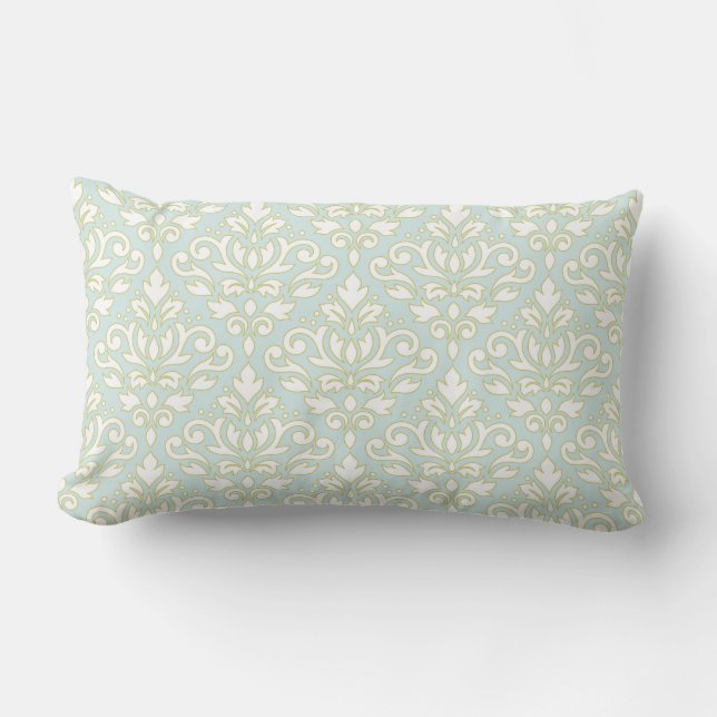 Rulla Damask Ptn (kontur) Wt Lt Teal Lumbarkudde (Framsida)