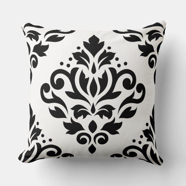 Rulla Damask Stor design (B) Svartvit Kudde (Framsida)