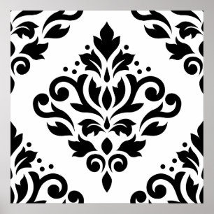 Rulla Damask Stor design (B) Svartvit Poster