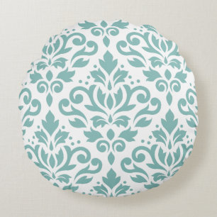 Rulla Damask Teal Large Mönster Rund Kudde