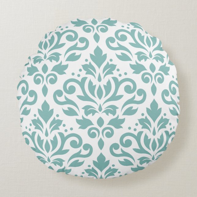 Rulla Damask Teal Large Mönster Rund Kudde (Framsidan)