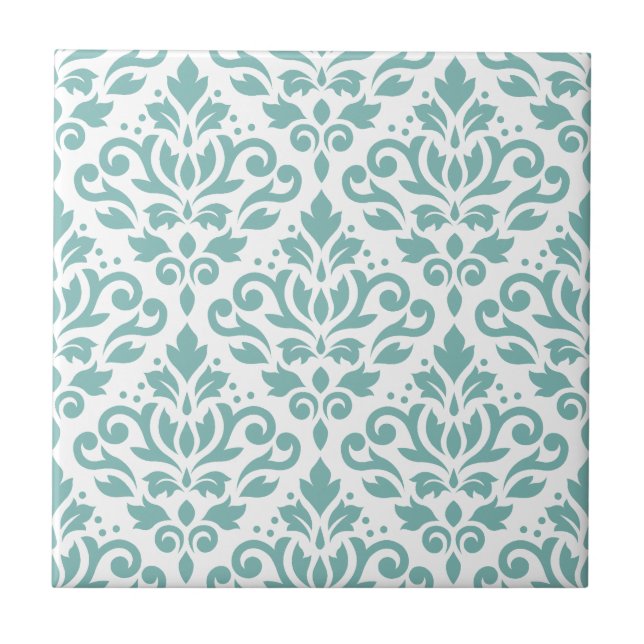 Rulla Damask Teal Mönster Kakelplatta (Framsidan)