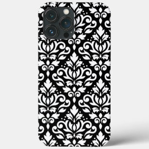 Rulla Damask White på Black Large Mönster