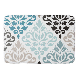 Rulla Damask XLg Mönster Art Teals  White Badrumsmatta