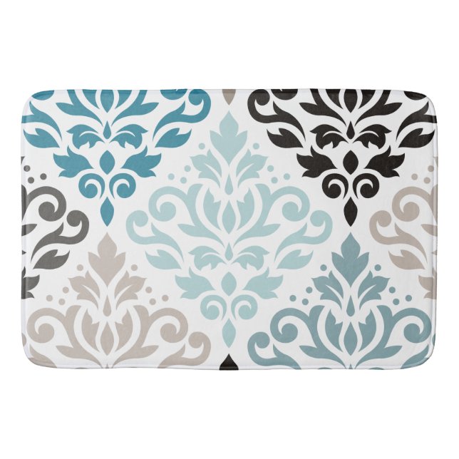 Rulla Damask XLg Mönster Art Teals  White Badrumsmatta (Framsidan)