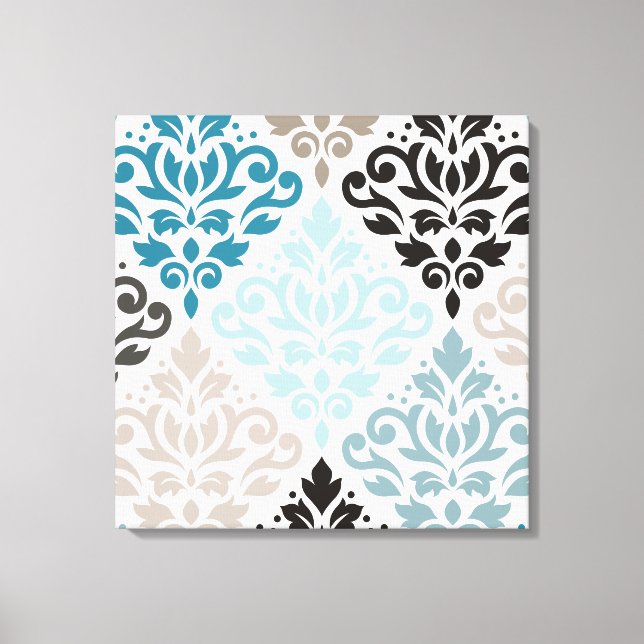Rulla Damask XLg Mönster Art Teals  White Canvastryck (Framsida)