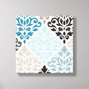 Rulla Damask XLg Mönster Art Teals White Canvastryck