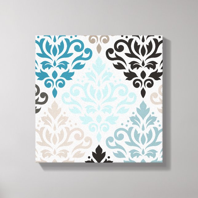 Rulla Damask XLg Mönster Art Teals  White Canvastryck (Framsida)