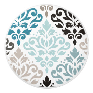 Rulla Damask XLg Mönster Art Teals  White Knopp