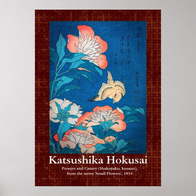Rulla Design Peonies och Canary av Hokusai Poster (Framsidan)