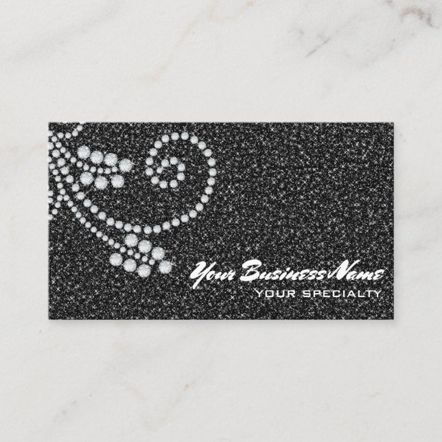 *~* Rulla Diamonds Black Glitter Luxe Glam Bling  Visitkort (Framsida)