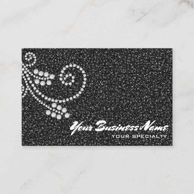 *~* Rulla Diamonds Glam Black Glitter Bling Luxe Visitkort (Framsida)