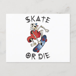 Rulla eller dö rolig skelett skateboardåkare vykort