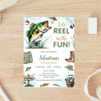 Rulla in den roliga fiskebursdagsinbjudan inbjudningar