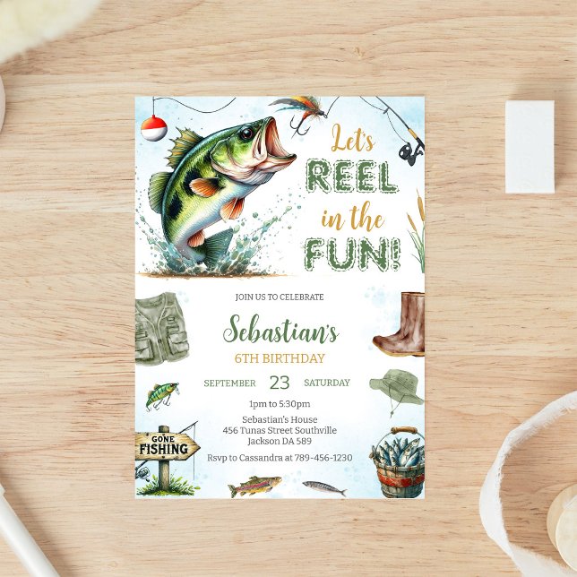 Rulla in den roliga fiskebursdagsinbjudan inbjudningar (Skapare uppladdad)