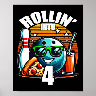 Rulla in i 4 bowling födelsedagsfest 4-årsdag poster