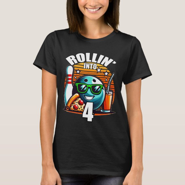 Rulla in i 4 bowling födelsedagsfest 4-årsdag t shirt (Framsida)
