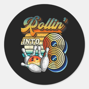Rulla in i 8 bowlingfödelsedagsfest 8-års födelsed runt klistermärke