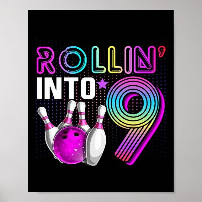 Rulla in i 9 Bowling Födelsedagsfest 9-årsdag  Poster (Framsidan)